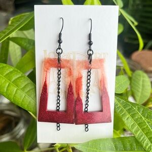 Dark Red and Clear Rectangle Blood Splatter  Dangling Earrings.